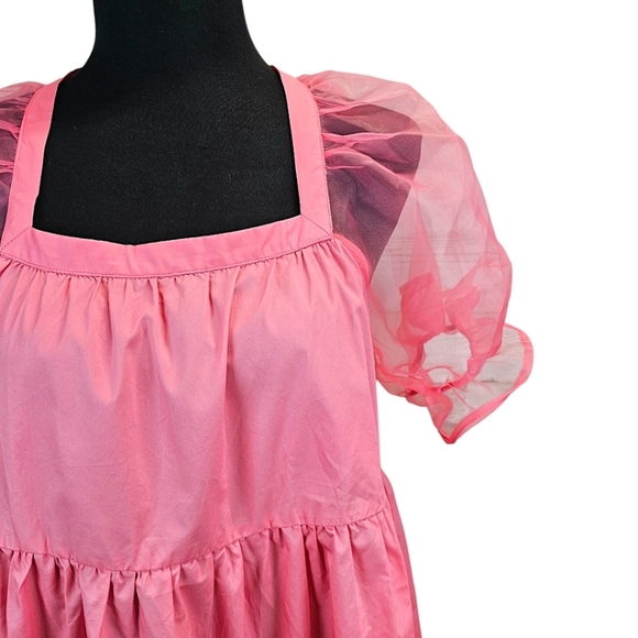 Tuckernuck Pomander Place Pink Organza Puff Sleeve Top Square Neck Blouse XS - Picture 8 of 14